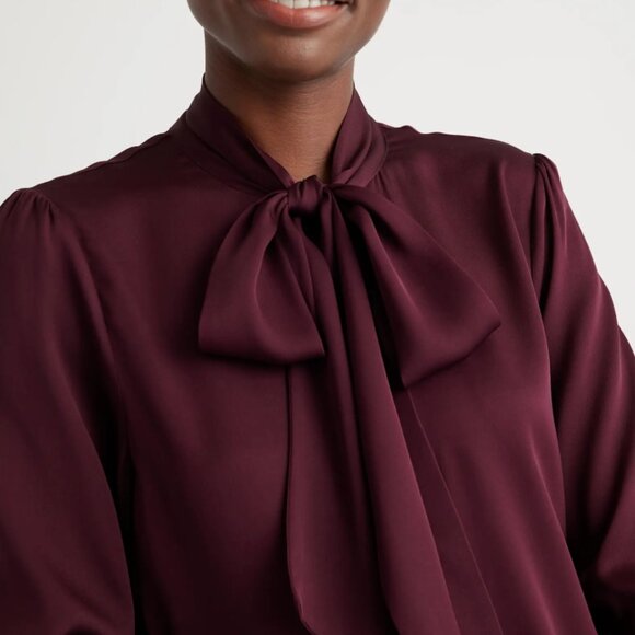 Quince Washable Stretch Silk Tie Neck Blouse - Picture 9 of 9